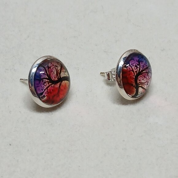 NWOT Fashion Jewelry Silver Tone Tree of Life Stud Earrings #13 - Picture 10 of 10